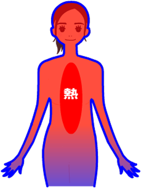 体の表面、肌の周囲に温かい血液が循環していない状態