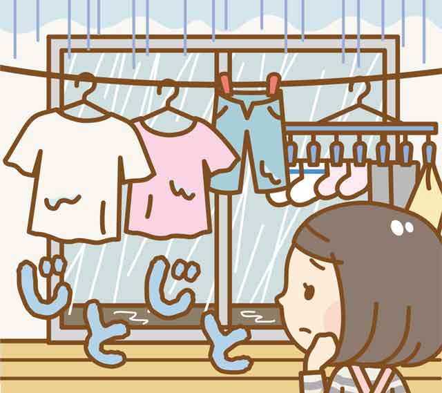 湿度が高い梅雨は水分が蒸発しにくいために洗濯物も乾きにくいです。